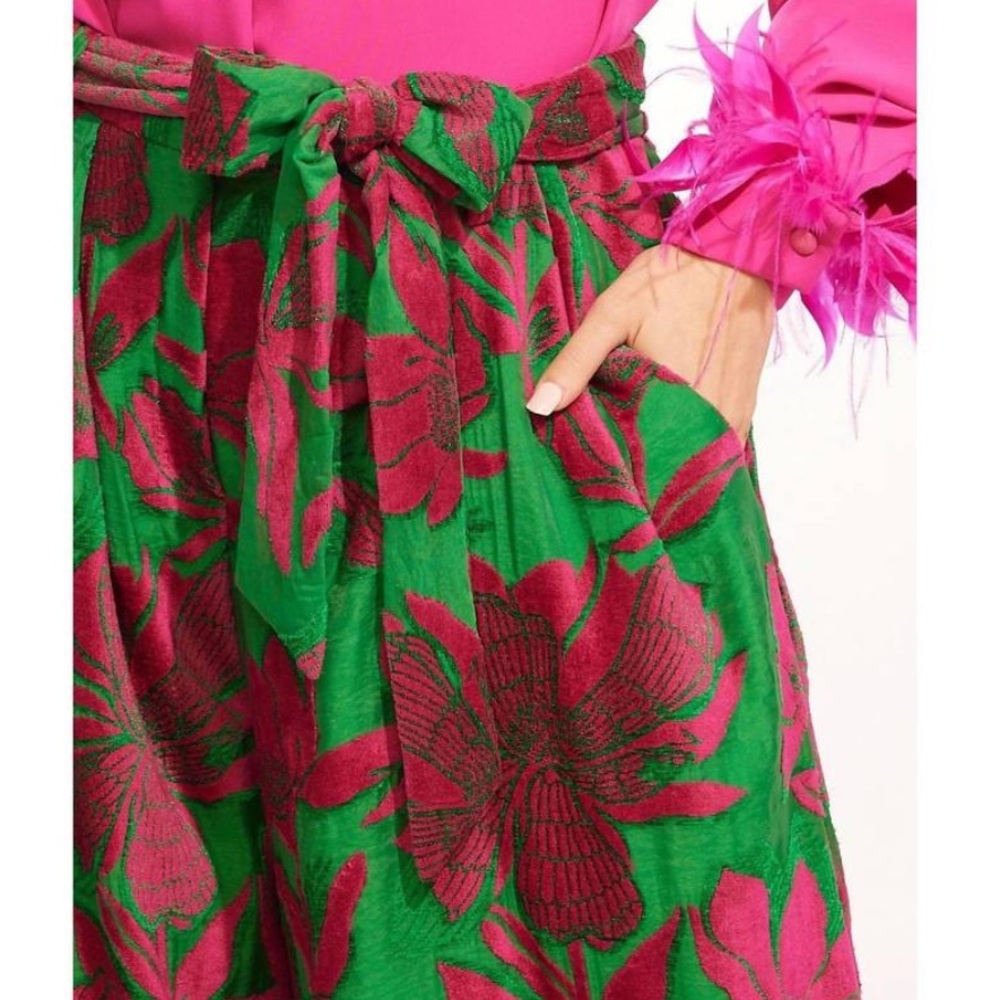 EVA FRANCO Salinger Palazzo wide Leg Pants Textured Green Pink Camiella bloom - Picture 4 of 15